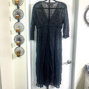Whimsygoth Goth Y2K Vamp Witchy Grunge Lace Sheer Maxi Dress - Black, Size L